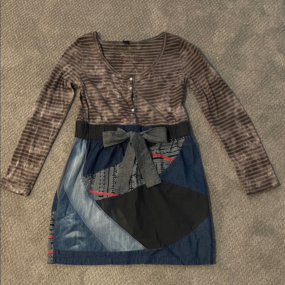 Desigual Striped Long Sleeve Patchwork Dress Wome… - image 1